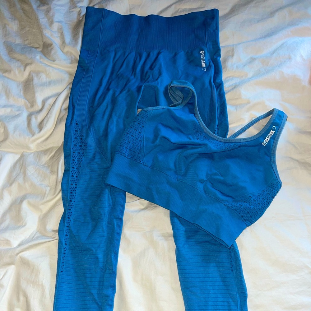 Blue Gym Shark leggings & sports bra